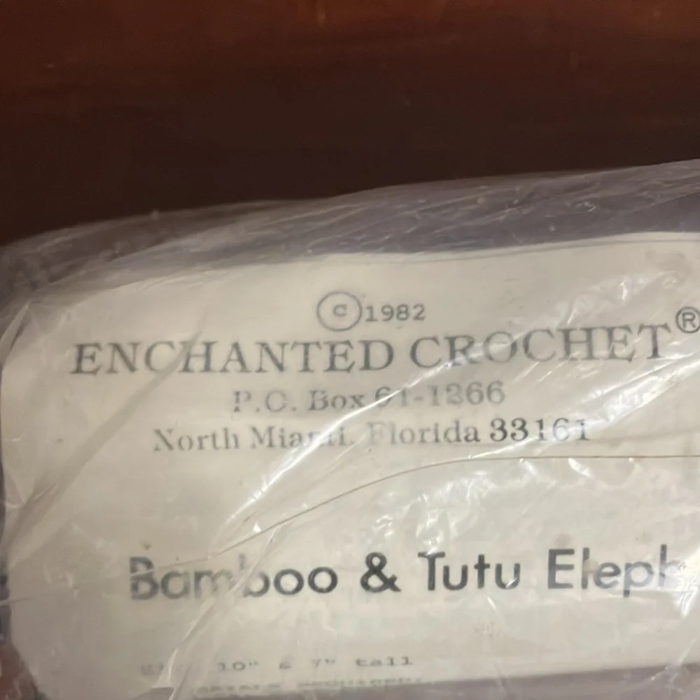 NOS Vintage 1982 Enchanted Crochet 510 Bamboo & Tutu Elephant Kit